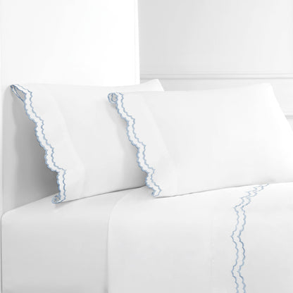 Double Scallop Embroidered Cotton Percale Sheet Set