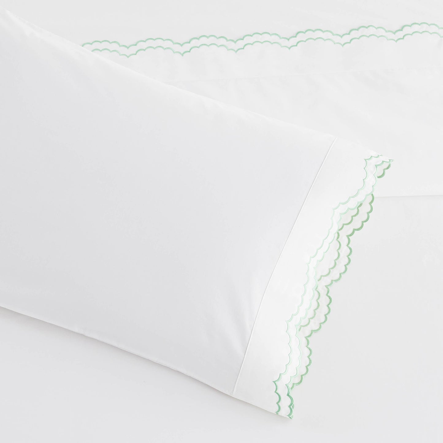 Double Scallop Embroidered Cotton Percale Sheet Set