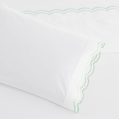 Double Scallop Embroidered Cotton Percale Sheet Set