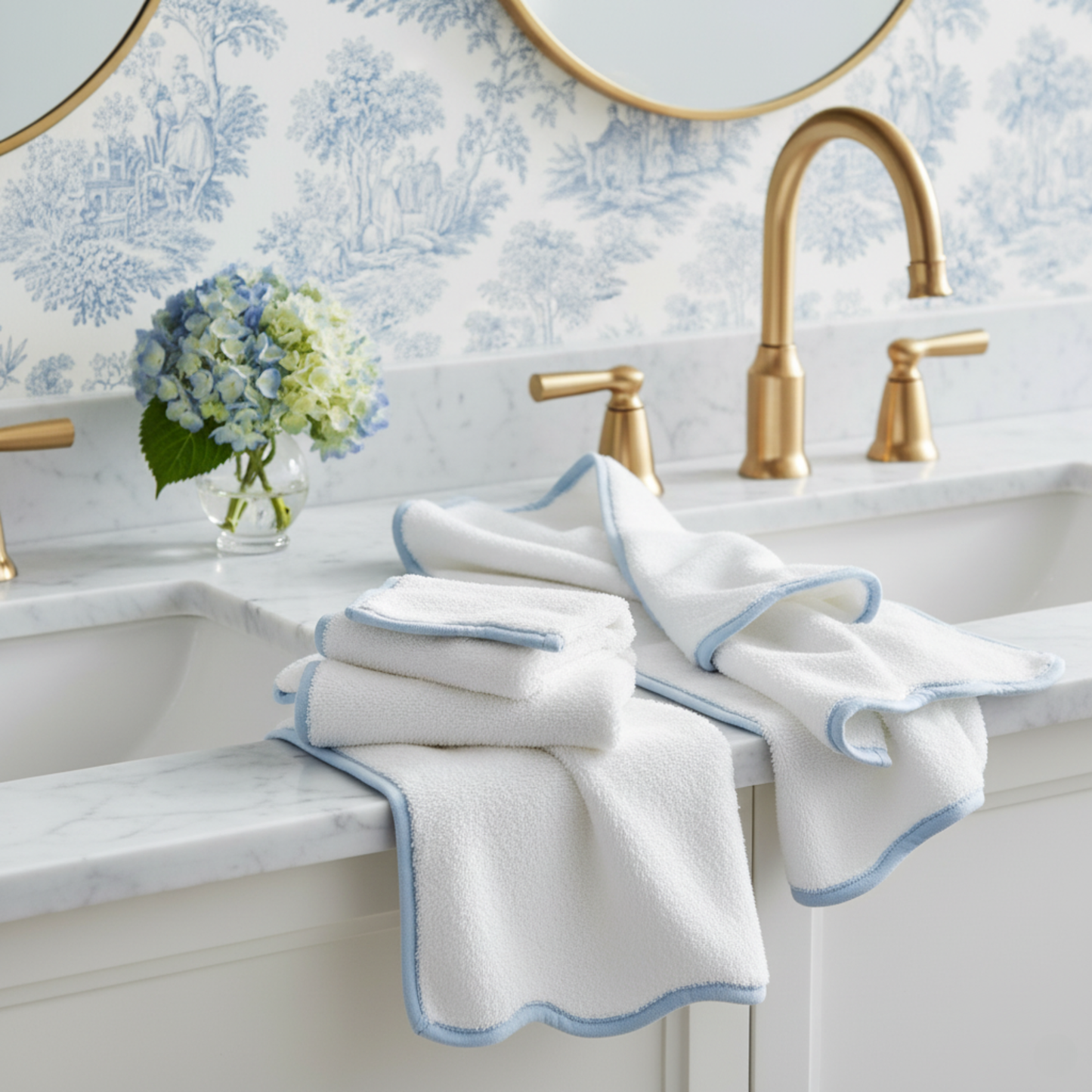 Luxury Scallop Piping Bath Towel Sets (6-Piece)