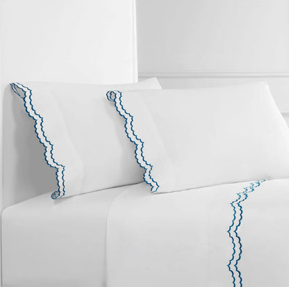 Double Scallop Embroidered Cotton Percale Sheet Set