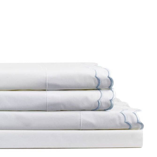 Double Scallop Embroidered Cotton Percale Sheet Set
