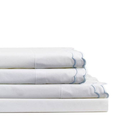 Double Scallop Embroidered Cotton Percale Sheet Set