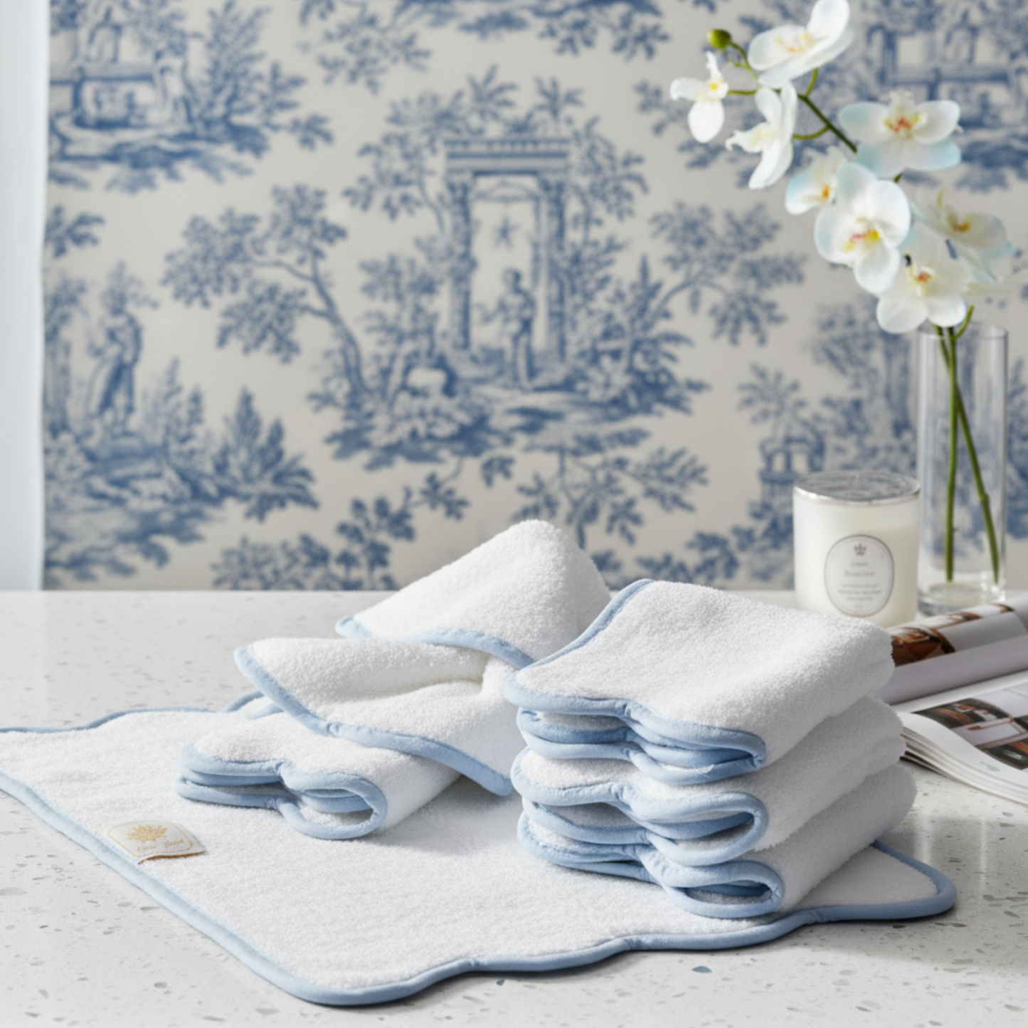 Luxury Scallop Piping Bath Towel Sets (6-Piece)