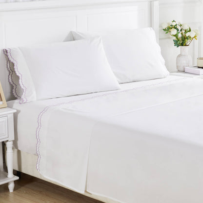 Double Scallop Embroidered Cotton Percale Sheet Set