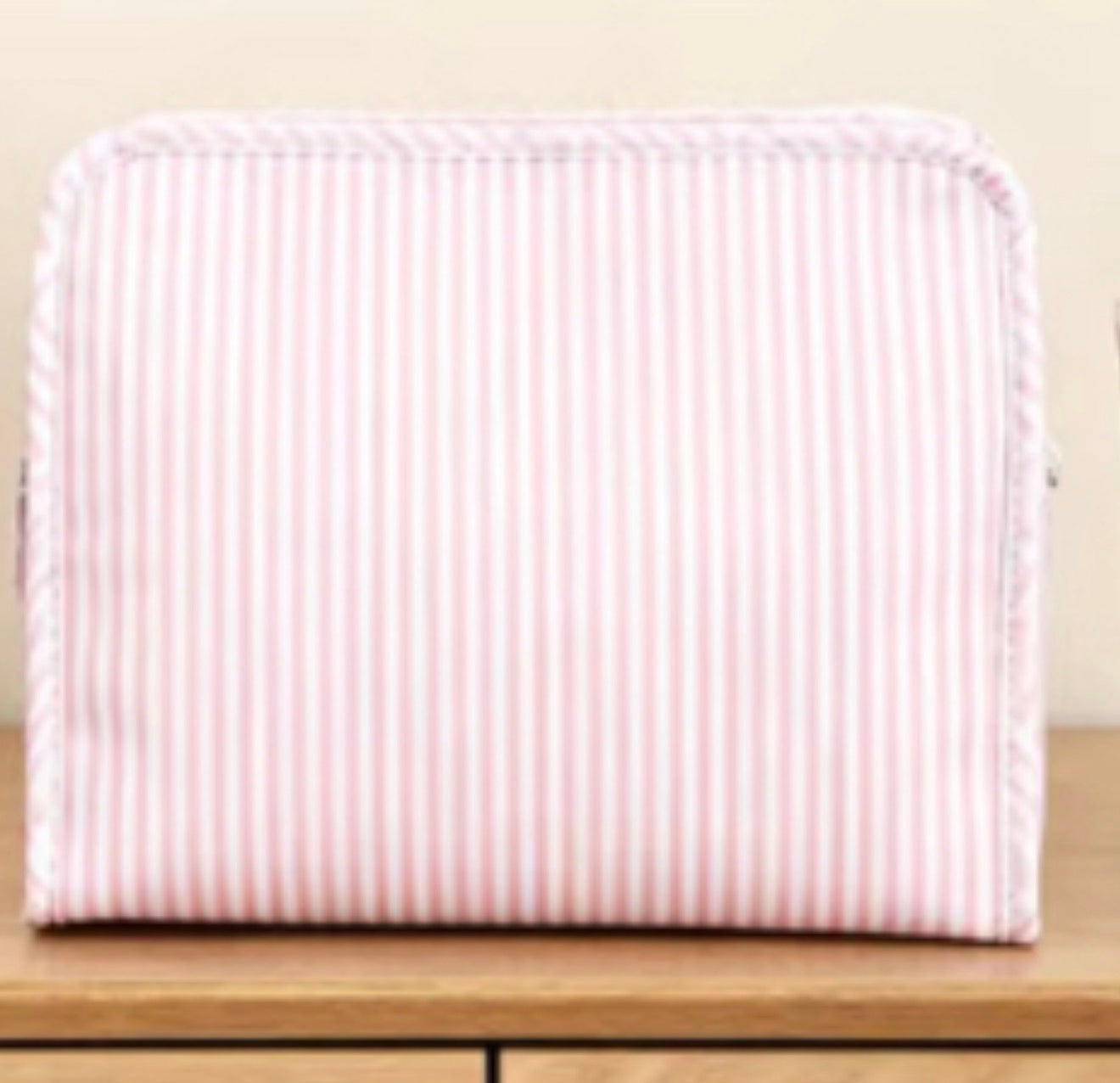 COMING SOON - PRE-ORDER - Pink Pinstripe Wipeable Cosmetic Bag | Water-Resistant Travel Makeup Pouch