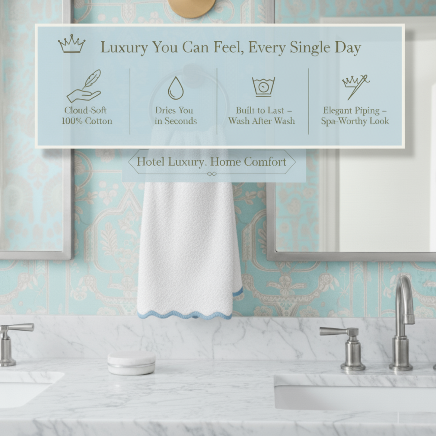 Luxury Scallop Piping Bath Towel Sets (6-Piece)