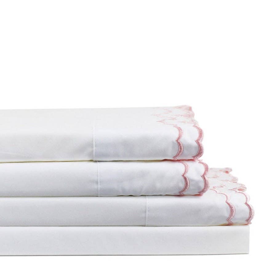 Double Scallop Embroidered Cotton Percale Sheet Set
