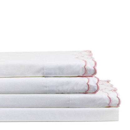 Double Scallop Embroidered Cotton Percale Sheet Set