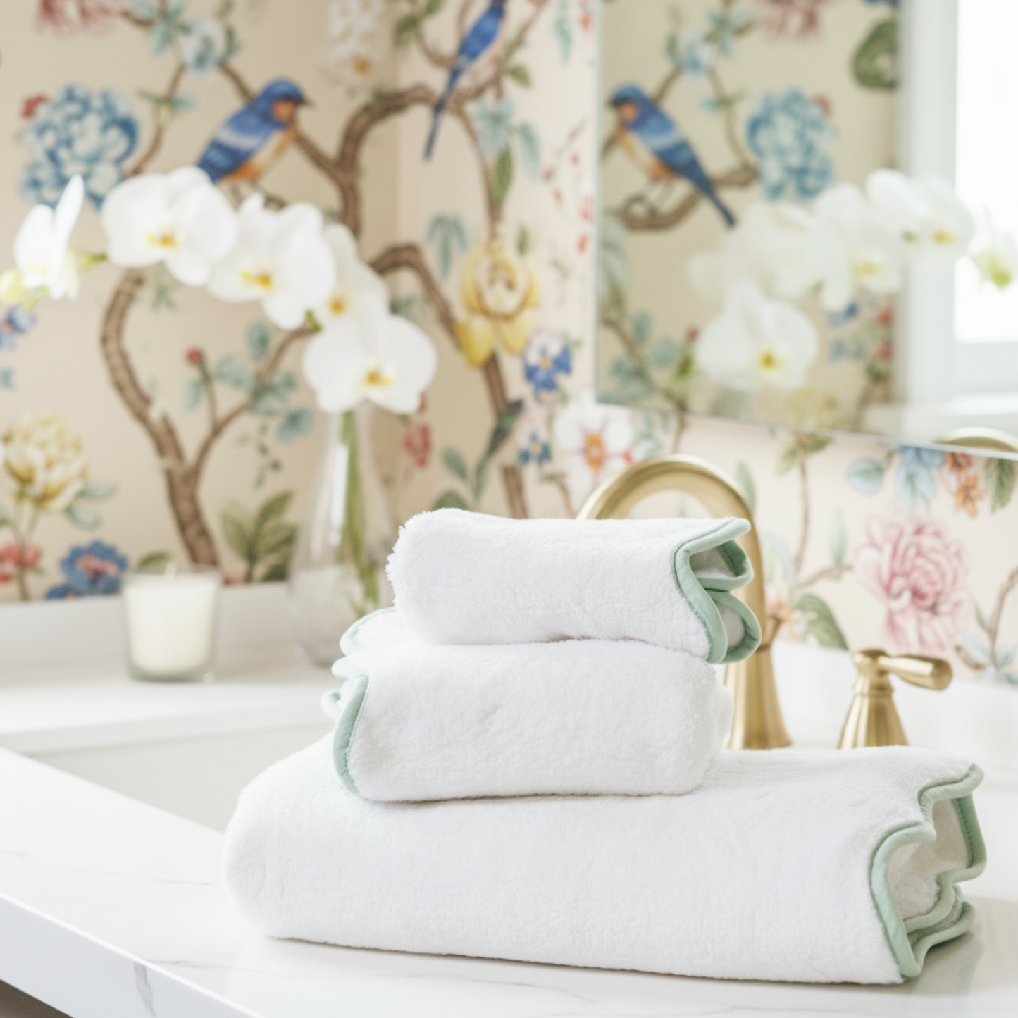 Luxury Scallop Piping Bath Towel Sets (6-Piece)