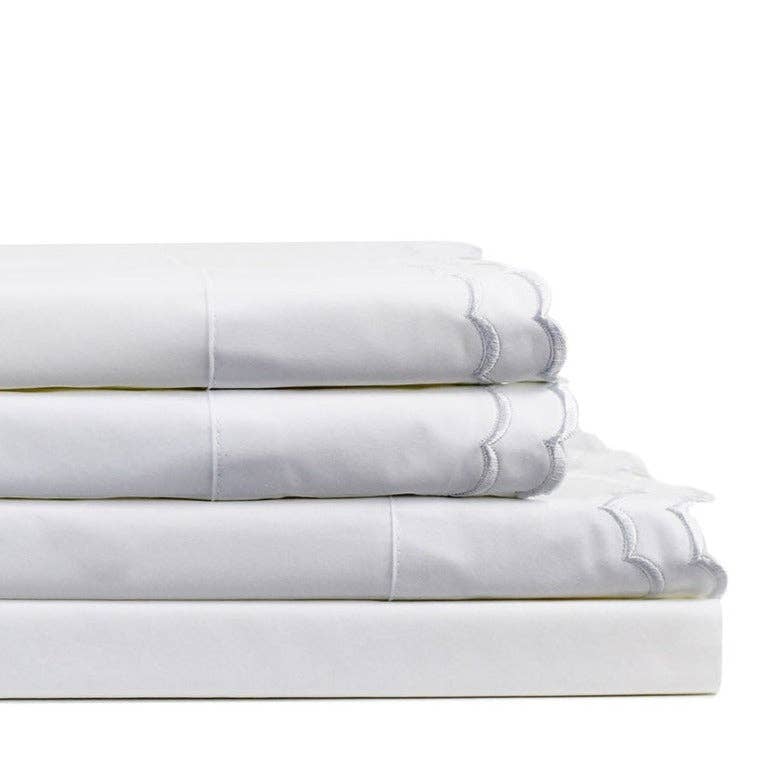 Double Scallop Embroidered Cotton Percale Sheet Set