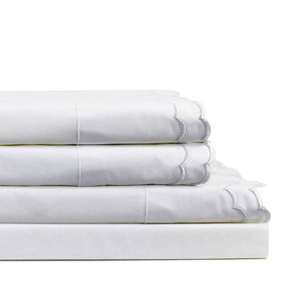 Double Scallop Embroidered Cotton Percale Sheet Set
