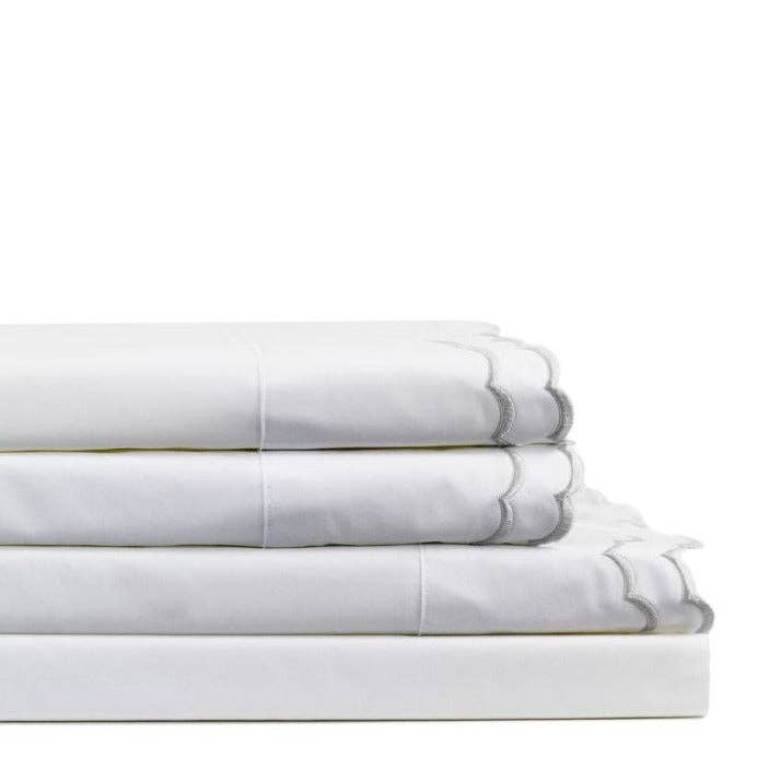 Double Scallop Embroidered Cotton Percale Sheet Set