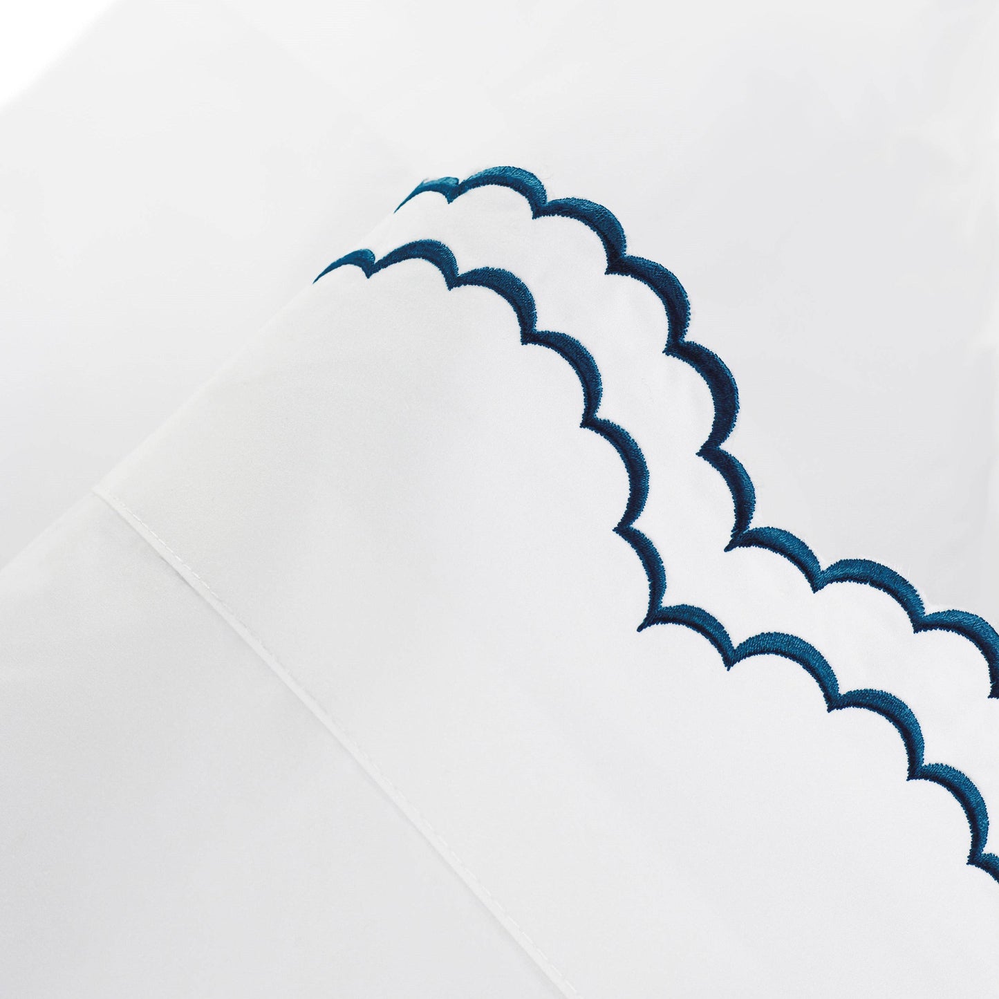 Double Scallop Embroidered Cotton Percale Sheet Set