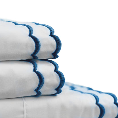 Double Scallop Embroidered Cotton Percale Sheet Set