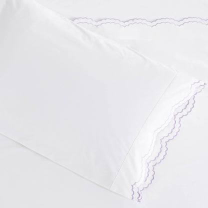 Double Scallop Embroidered Cotton Percale Sheet Set