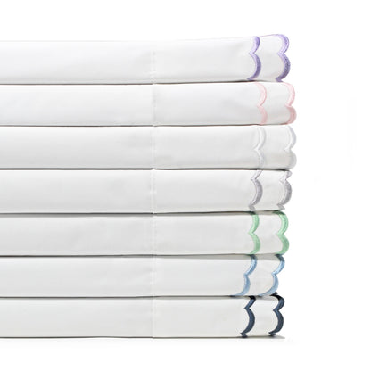 Double Scallop Embroidered Cotton Percale Sheet Set