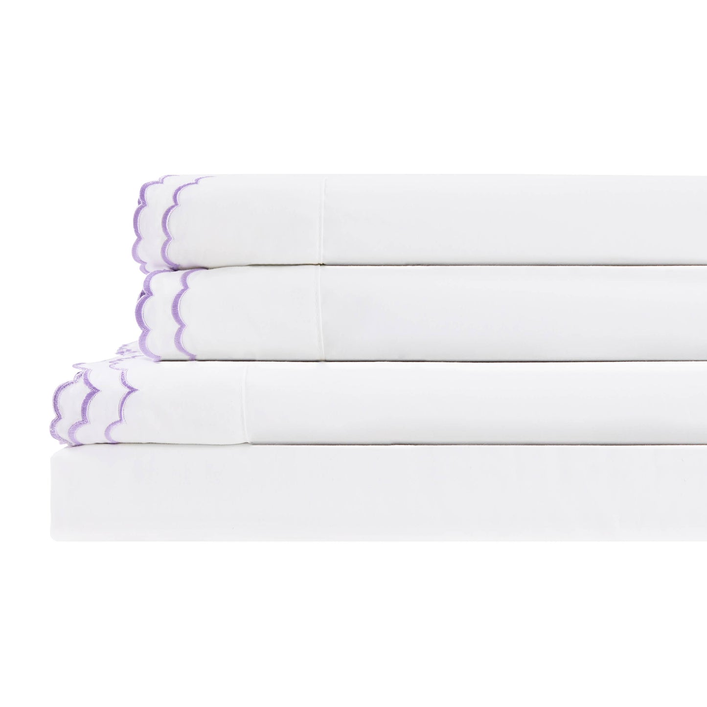 Double Scallop Embroidered Cotton Percale Sheet Set