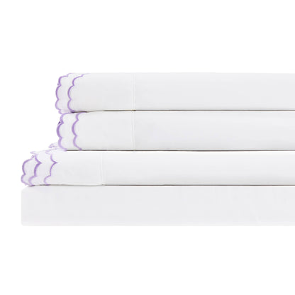Double Scallop Embroidered Cotton Percale Sheet Set